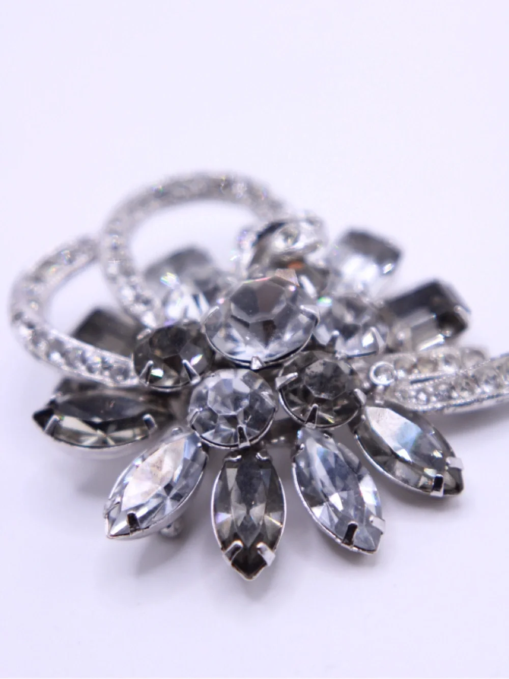 Vintage Signed Eisenberg Ice Crystal Smokey & Clear Rhinestone Brooch Statement